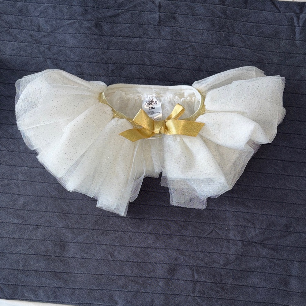 Baby Essentials White and Gold Tutu Skirt